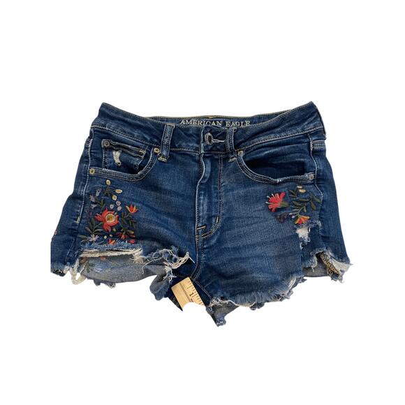 American Eagle Jean Shorts Womens 6 Blue High Rise Shortie Cut Off Boho Hippie - Picture 10 of 11